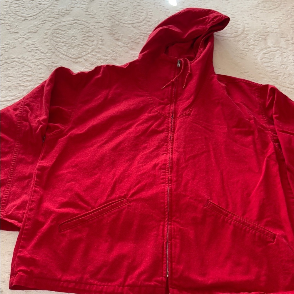 Vintage J. Crew Bright Red Cotton Jacket w Hood